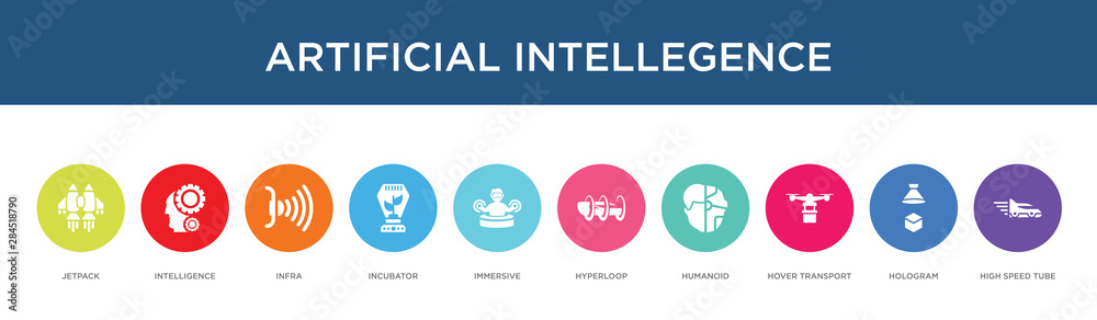 artificial intellegence concept 10 colorful icons artificial intellegence concept 10 colorful icons