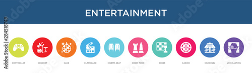 entertainment concept 10 colorful icons