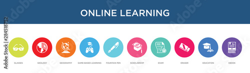 online learning concept 10 colorful icons