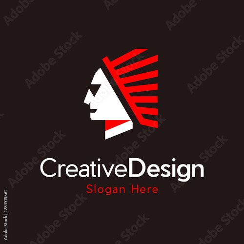 Human head apache geometric modern logo, Chief Head Native American Logo Design Template