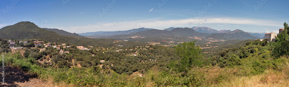 Beautiful mountain landscape panorama in Corsica, France.