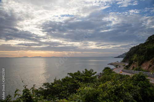 Sunset sea and mountain