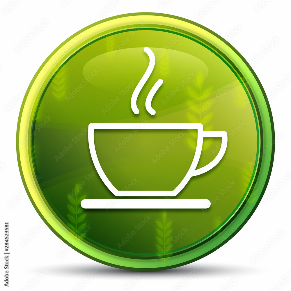 Coffee cup icon spring bright natural green round button illustration Coffee cup icon spring bright natural green round button illustration
