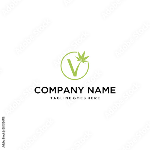 The initials of the letter V are combined with the nature leaf logo design illustration