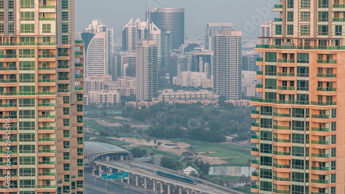 Metro station near Dubai Internet City and Dubai Media City districts as well as Golf Club timelapse