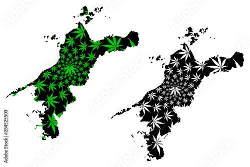 Ehime  Prefecture (Administrative divisions of Japan, Prefectures of Japan) map is designed cannabis leaf green and black, Ehime map made of marijuana (marihuana,THC) foliage,....