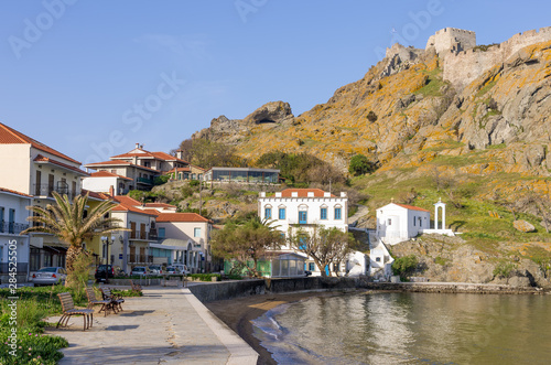 Picturesque street on the waterfront of Myrina, Lemnos island, Greece © kokixx