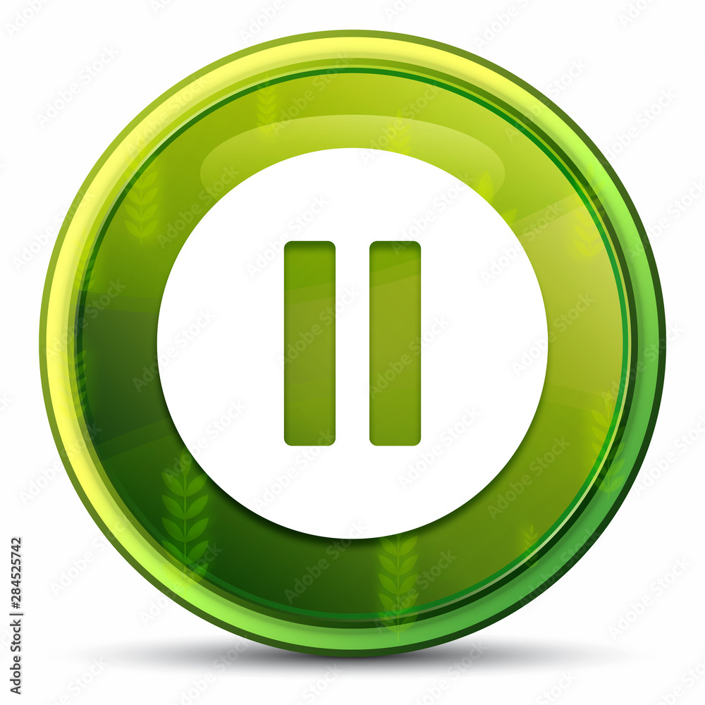 Pause icon spring bright natural green round button illustration Pause icon spring bright natural green round button illustration