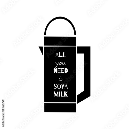 Soya milk maker illustration. Kitchen device for milk, fresh drinks, smoothies or yogurt preparing from soya dry and wet beans.
