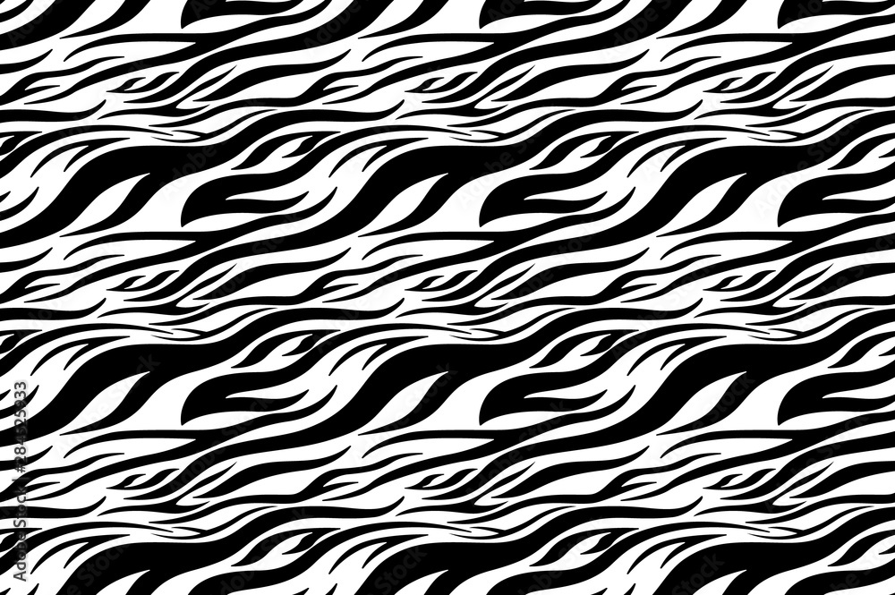 Zebra print. Stripes, animal skin, tiger stripes, abstract pattern, line background. Black and white vector monochrome seamles texture. eps 10 illustration
