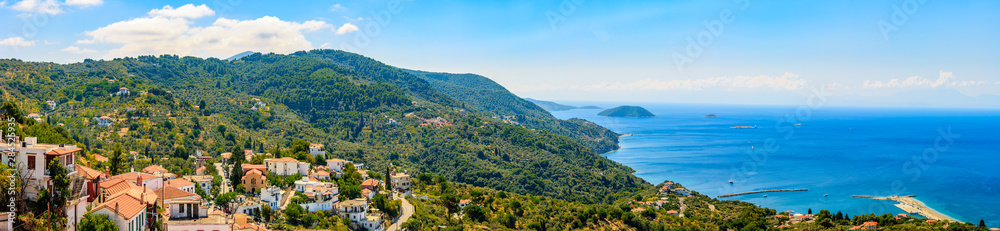 Panoramic view from the coastline of Skopelos island,Greece