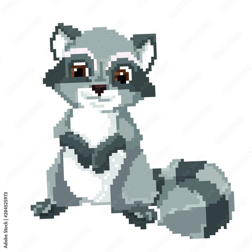 Vector Illustration of cartoon raccoon - Pixel design
