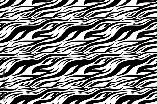Zebra print. Stripes, animal skin, tiger stripes, abstract pattern, line background. Black and white vector monochrome seamles texture. eps 10 illustration