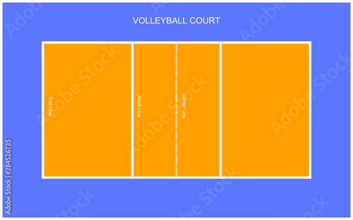 Vector blank volleyball court top view with colorful ground. Blue nad orange sport court.