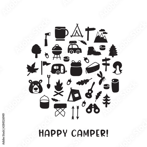 Camping card of black circl...