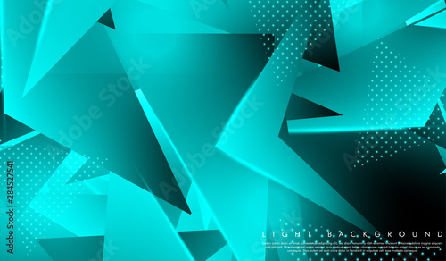 Triangular background. Abstract composition of 3D triangles. The geometric background of modern blue is insulated black