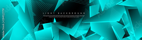 Triangular background. Abstract composition of 3D triangles. The geometric background of modern blue is insulated black