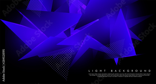 Triangular background. Abstract composition of 3D triangles. The geometric background of modern blue is insulated black
