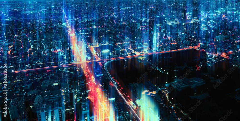 Fototapeta premium Inteligentne miasto sieci i połączeń w Japonii
