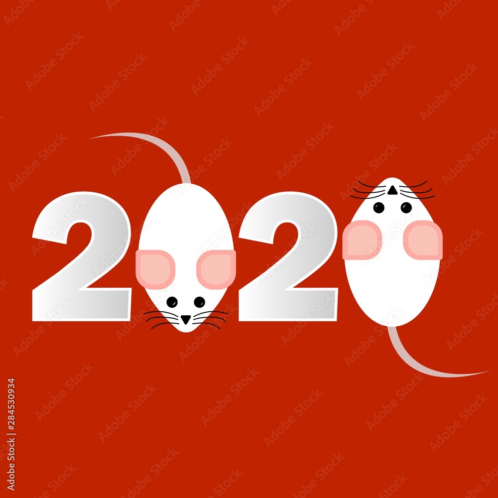 Fototapeta premium Japanese poster. Design concept party, celebration. 3d vector. Christmas greeting card. Paper art style. 2020 the text rat on red background. new year Background concept.