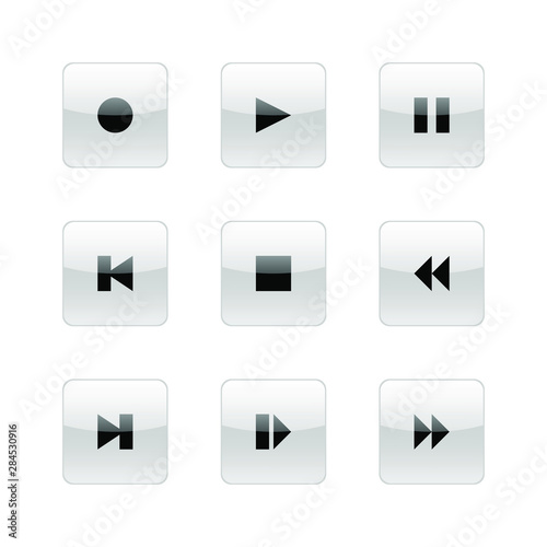 Play buttons vector design. Record player glass buttons