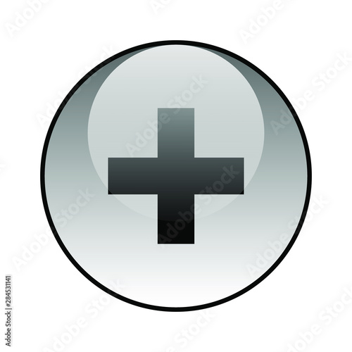 Plus icon. Cross glass icon vector design