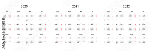  Calendar 2020, 2021 and 2022 - simple template