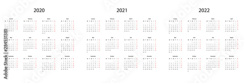  Calendar  2020, 2021 and 2022 - simple template