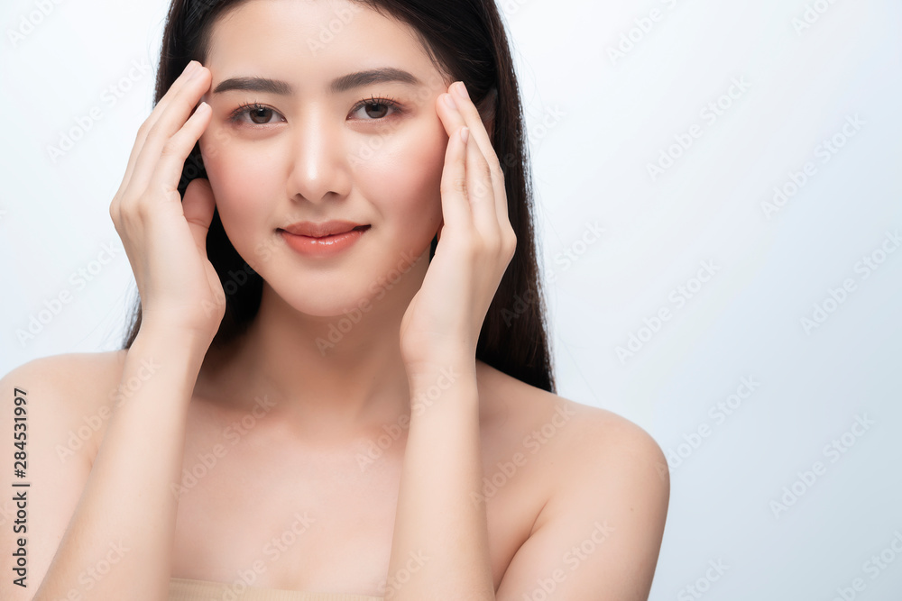 Beautiful Pretty Young asian Woman with Clean Fresh bare Skin concept Asian Girl beauty face skincare. Facial treatment. healthy skin and cosmetic ideas concept