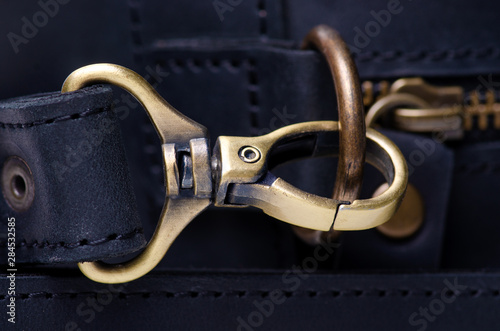 Black leather bag macro texture accessories zipper carbine blur background