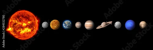 Obraz Układ słoneczny składa się ze Słońca, Merkurego, Wenus, Ziemi, Marsa, Jowisza, Saturna, Uranuta, Neptuna, Plutona. Elementy tego zdjęcia dostarczone przez NASA