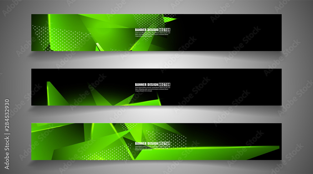 set the triangle background light header banner. Abstract composition of 3D triangles. Modern geometric green backgrounds isolated black set the triangle background light header banner. Abstract composition of 3D triangles. Modern geometric green backgrounds isolated black