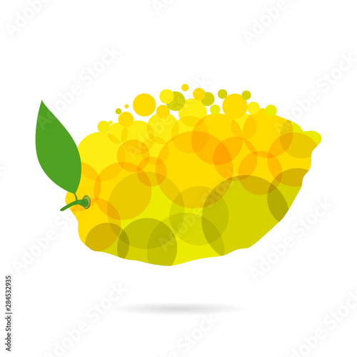 Lemon logotype concept. Yellow coloured citrus logo with bubbles and transparent effect on white background. Isolated abstract graphic design template. Easy peasy lemon squeezy idea.