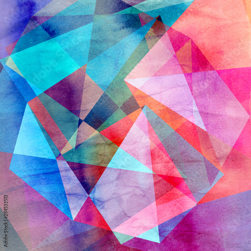 Abstract retro watercolor background with different geometric shapes.