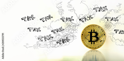 Tax problem theme with gold bitcoin cryptocurrency coin