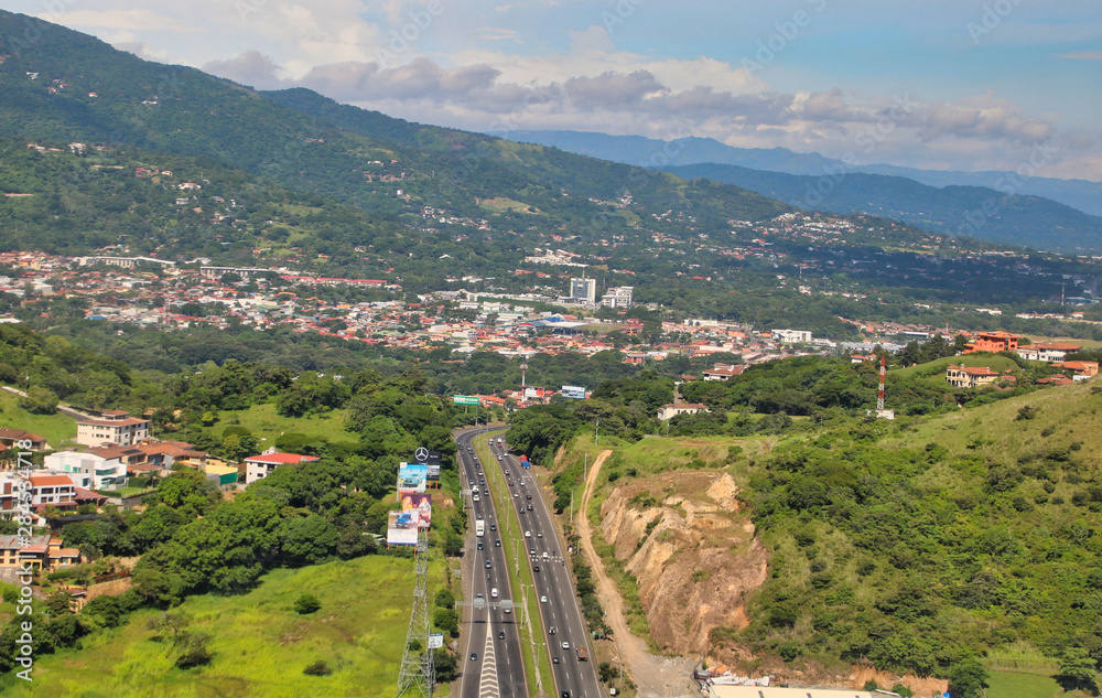 Highway 27 over the mountains in Alto de Las Palomas, Escazu, Costa Rica