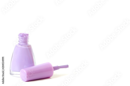 Nail polish bottle on white background with space for your text.  The concept of fashion and beauty industry. - Image