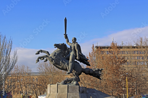 An equestrian statue of Andranik near the Saint Gregory Cathedral in central Yerevan, Armenia photo