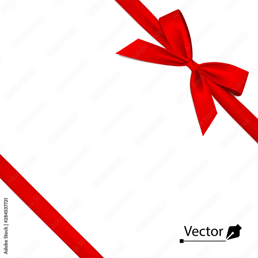 Isolated realistic tied the corners red bow and ribbon. Isolated realistic tied the corners red bow and ribbon.