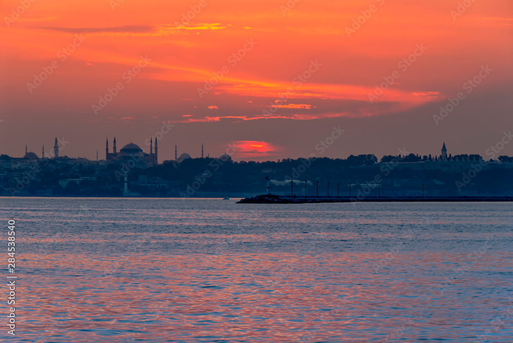 Istanbul, Turkey, 13 June 2007: Sunset at Hagia Sophia, Sultanahmet