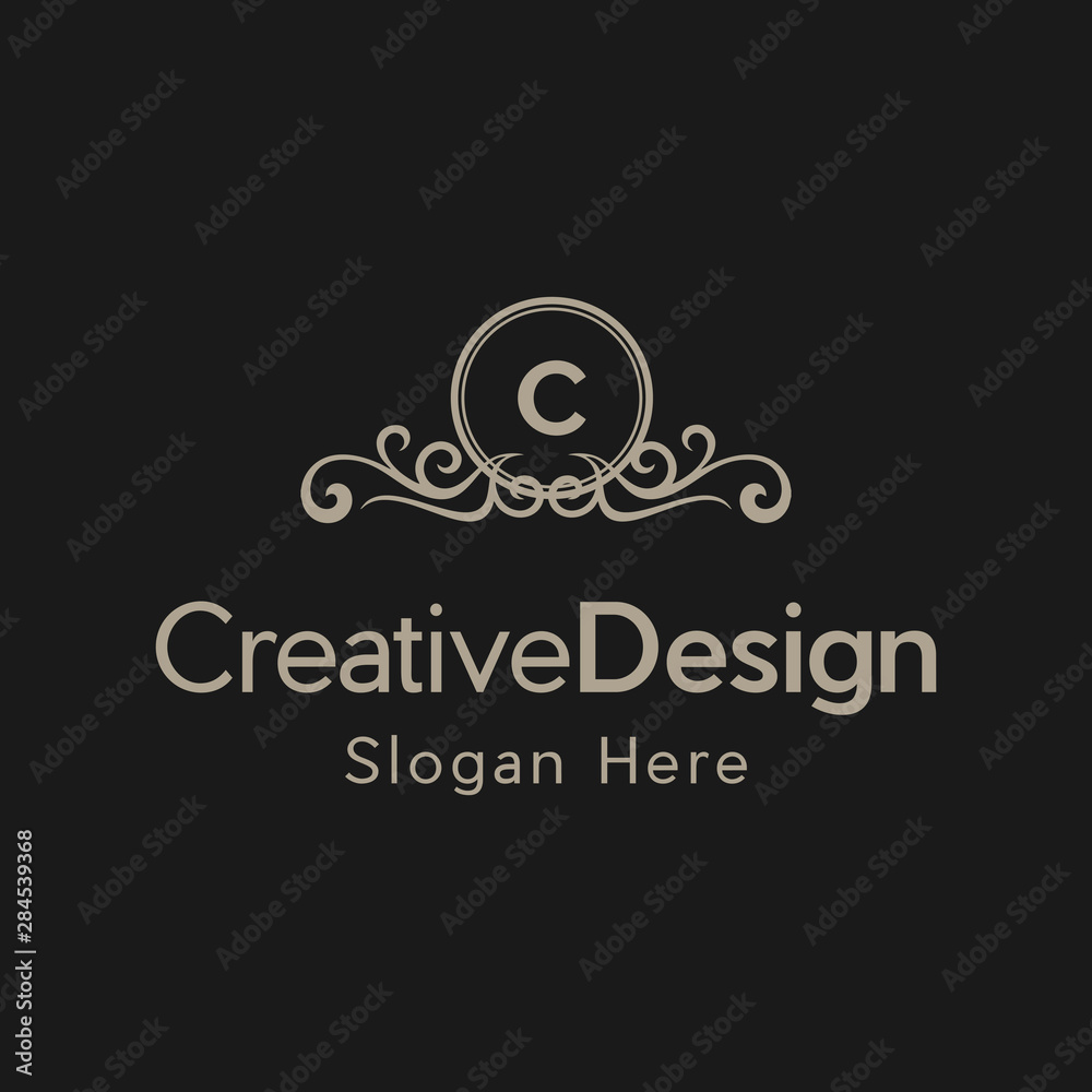Elegant monogram design template with initial letter C. Luxury elegant ornament logo, Trendy logo design template. Simple and clear initials C with ornate frames