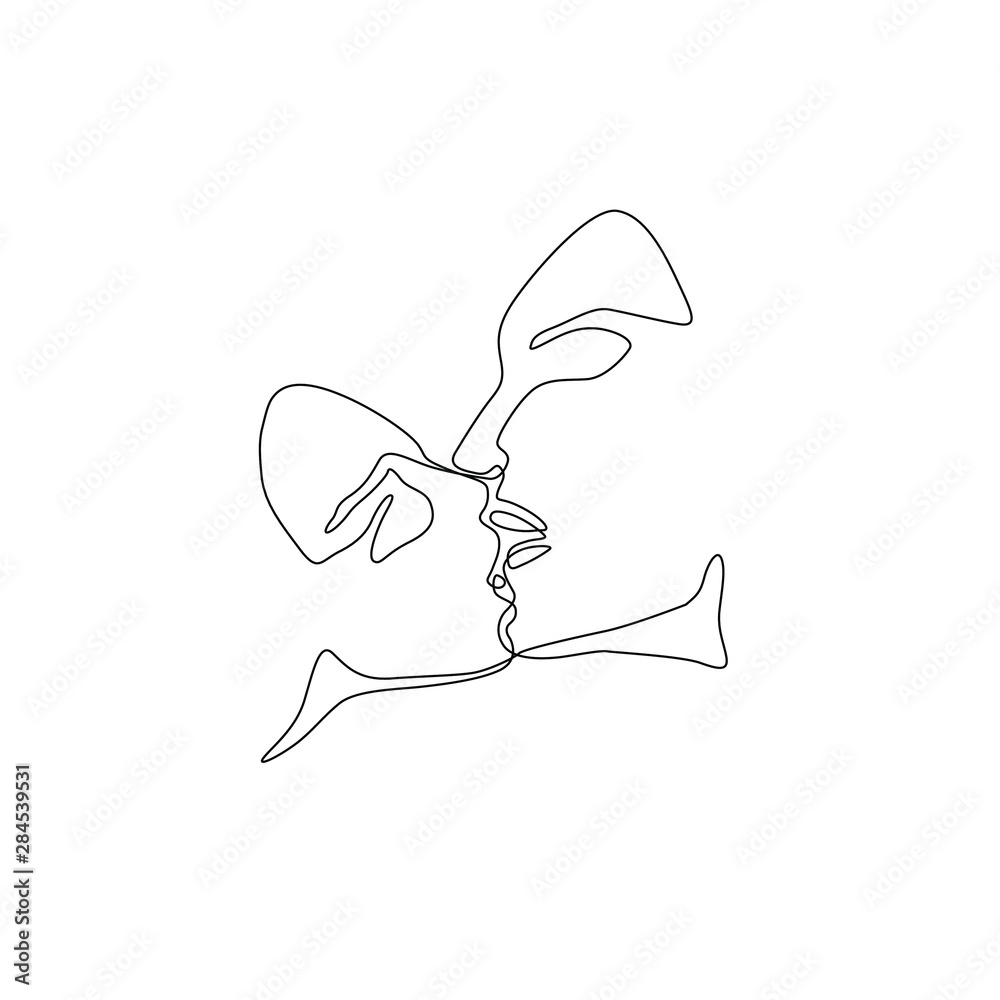 Kissing couple continuous line drawing, tattoo faces abstract silhouette  single line on a white background, tattoo and logo design, man and woman  isolated vector illustration. Minimalistic style. Stock Vector | Adobe Stock