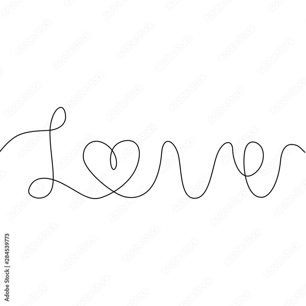 Love lettering calligraphy text, continuous line drawing, handwritten lettering, decorations for greeting card, posters, print, single line on a white background, isolated vector line art. Love lettering calligraphy text, continuous line drawing, handwritten lettering, decorations for greeting card, posters, print, single line on a white background, isolated vector line art.