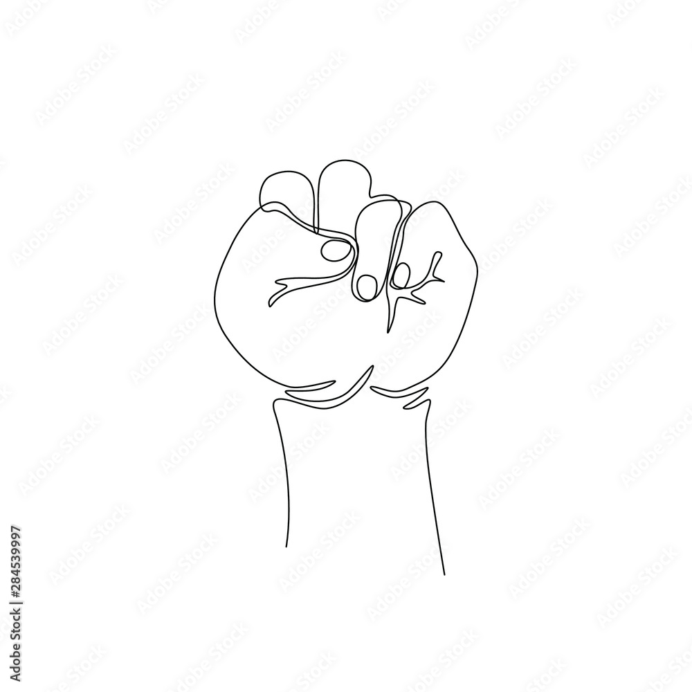Vecteur Stock Raised up fist continuous line drawing, tattoo, print for