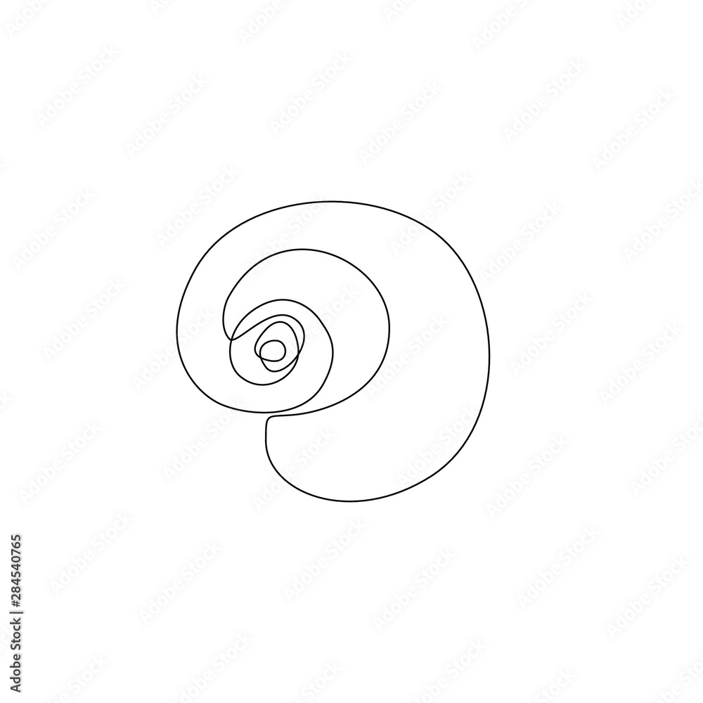 Shell spiral shape continuous line drawing, single line on a white background, isolated vector illustration, tattoo, print and logo design. Shell spiral shape continuous line drawing, single line on a white background, isolated vector illustration, tattoo, print and logo design.