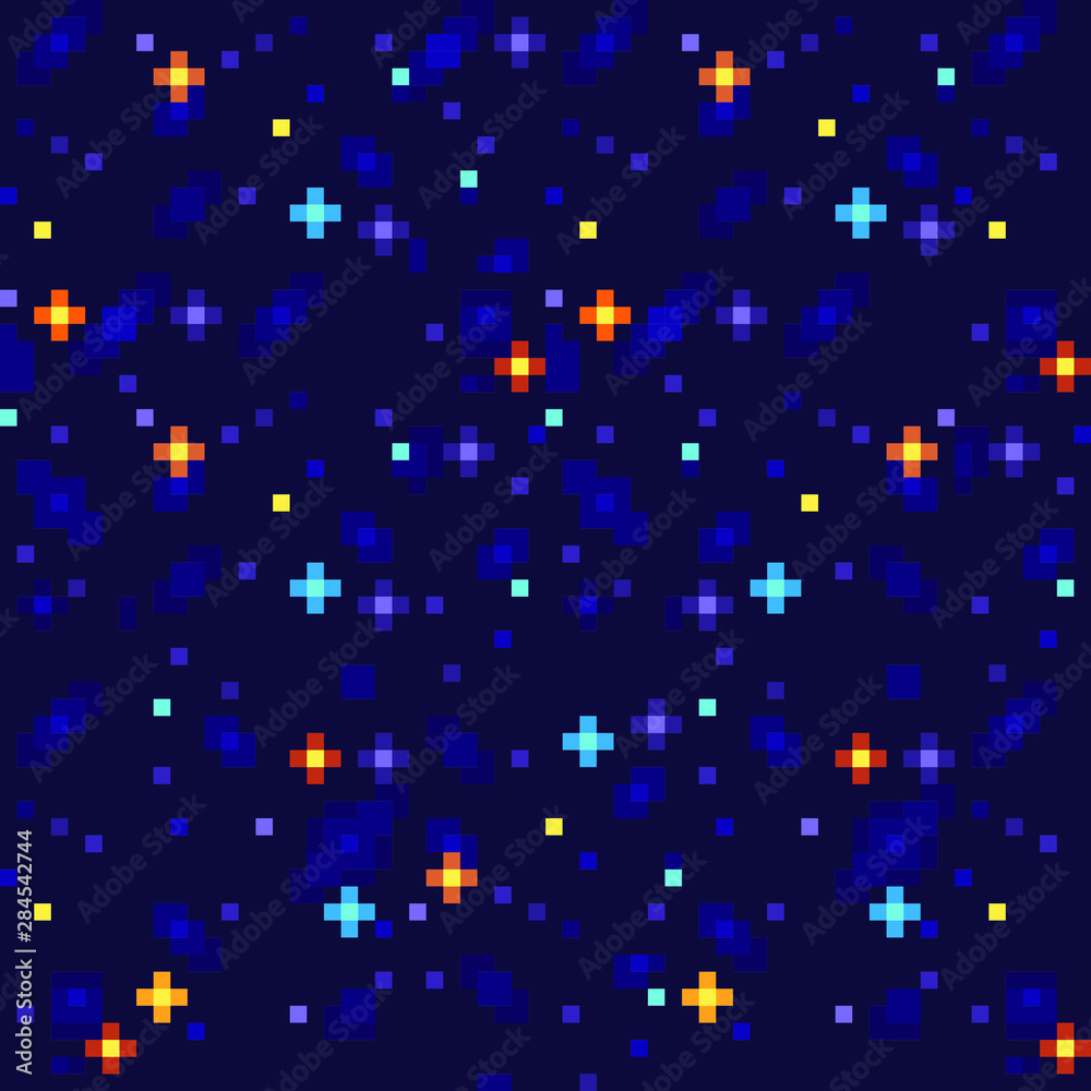 Night starry sky. Space abstract seamless pattern texture pixel art  background. Game design. Isolated vector 8-bit illustration. Векторный  объект Stock | Adobe Stock