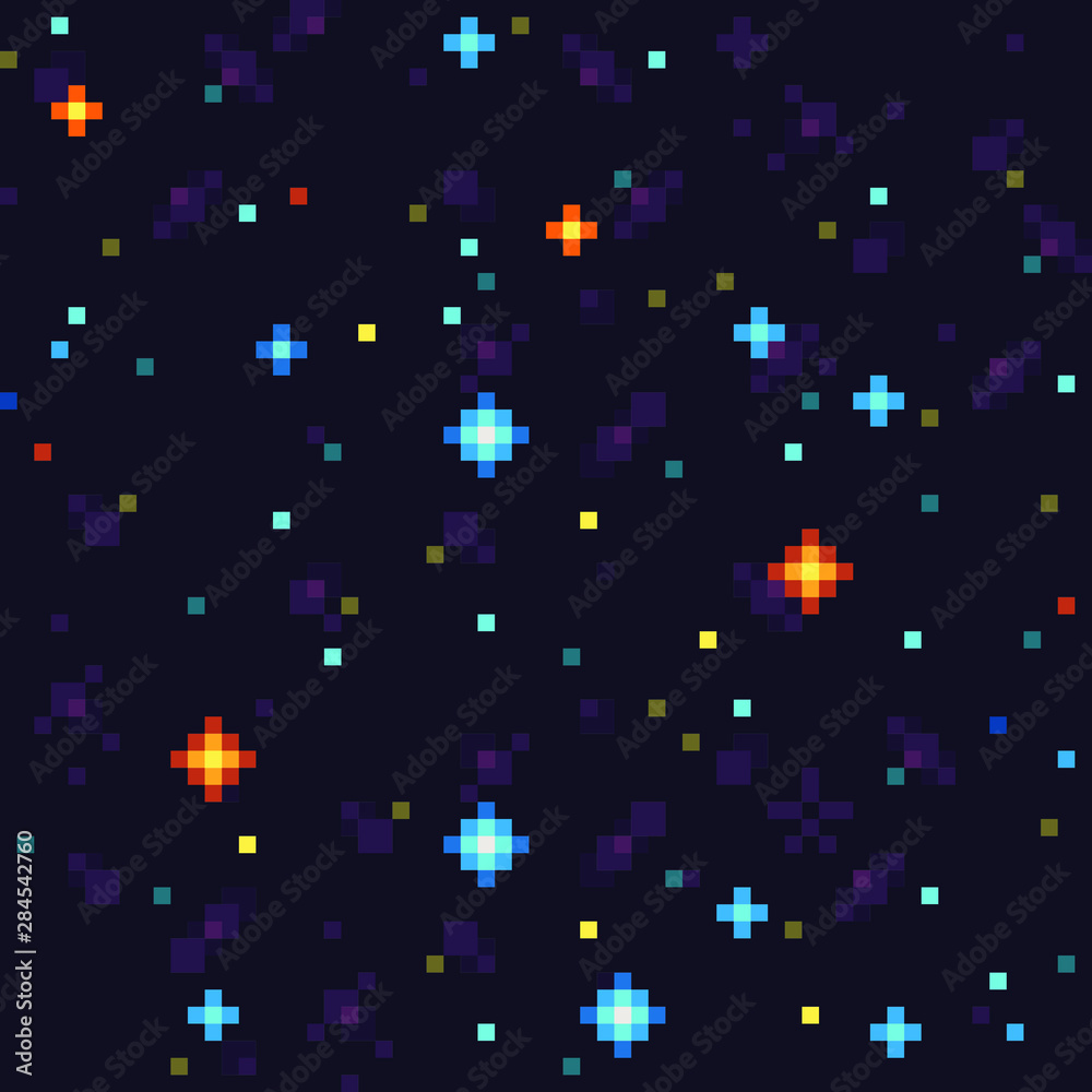 Night starry sky. Space abstract seamless pattern texture pixel art  background. Game design. Isolated vector 8-bit illustration. Stock Vector |  Adobe Stock
