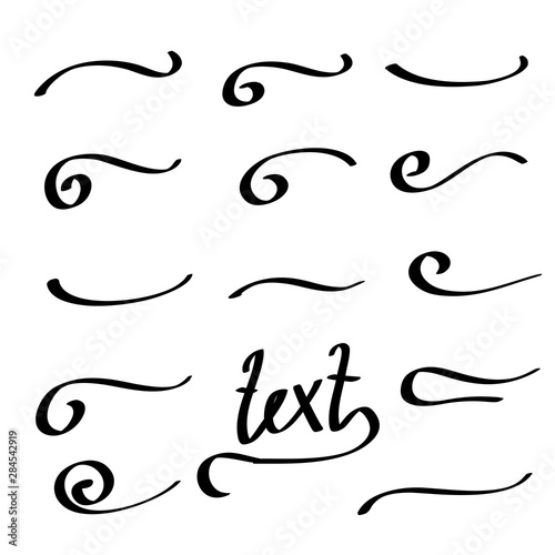 Typographic swash and swooshes tails handdrawn doodle style for athletic typography, logos, baseball font Underlined text tails