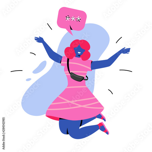 Happy Jumping Girl with Speech Bubble