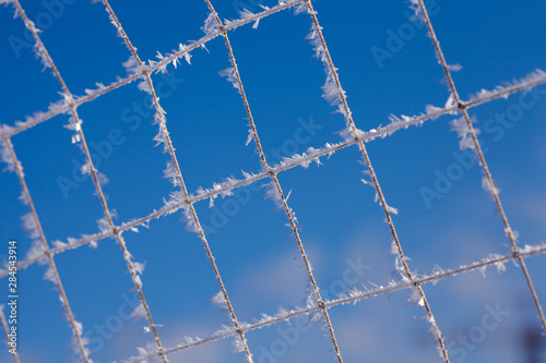 The frost on the net football goal.